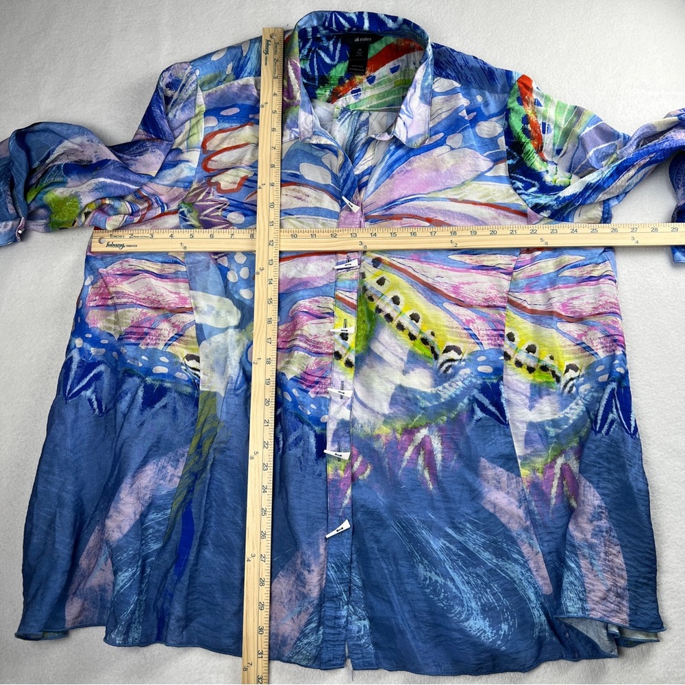 Ali Miles Women's Printed Woven Button Front Tunic Indigo Print 2x - Picture 4 of 6